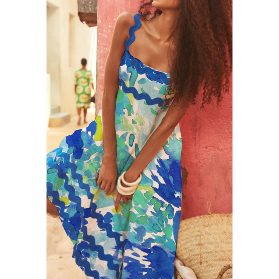 Printed Square Neck Wide Strap Dress Apparel and Accessories