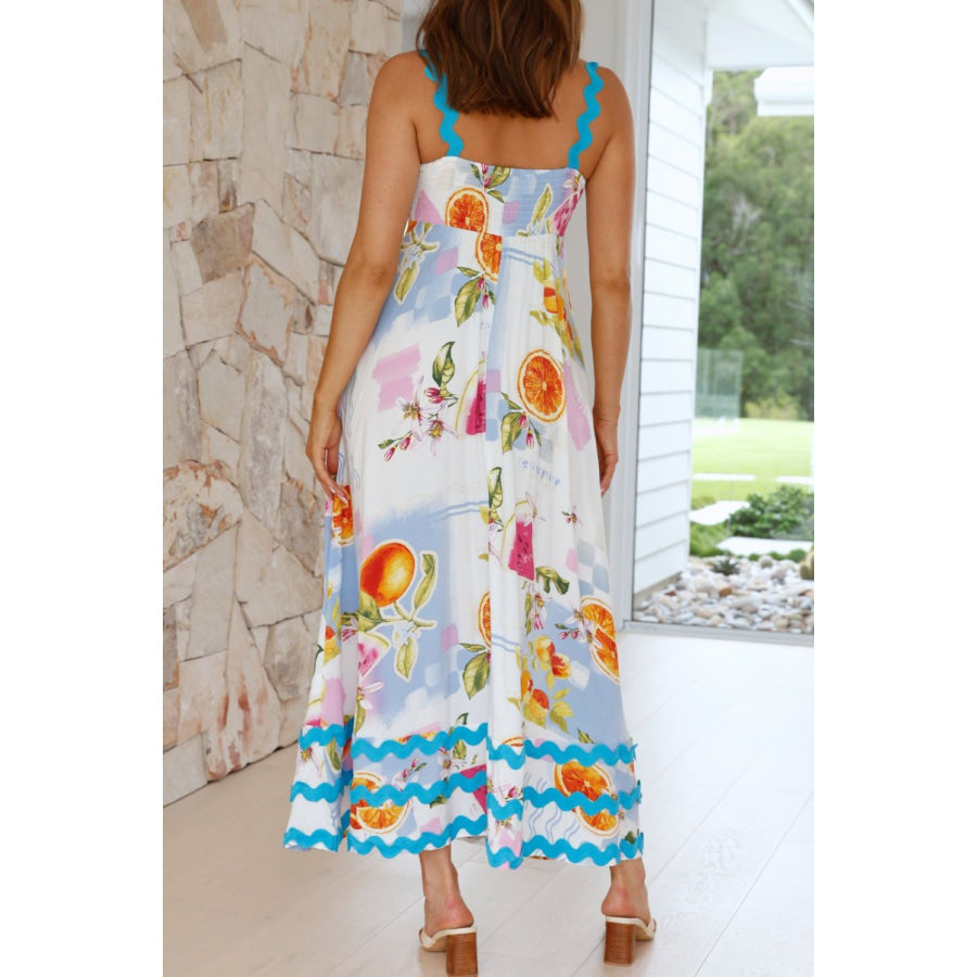 Printed Square Neck Wide Strap Dress Apparel and Accessories