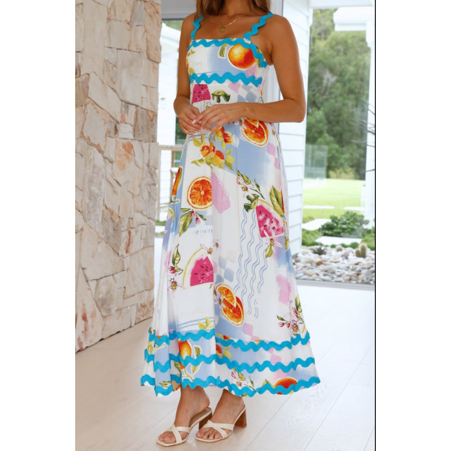 Printed Square Neck Wide Strap Dress Multicolor / S Apparel and Accessories