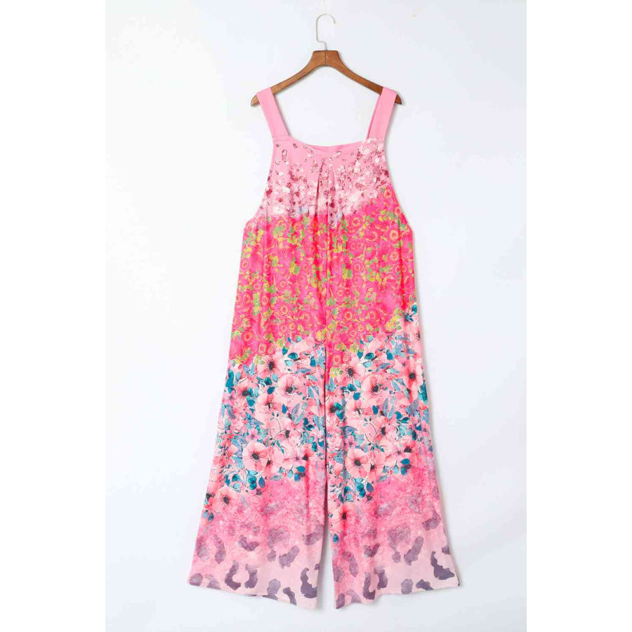 Printed Square Neck Wide Strap Jumpsuit Carnation Pink / S Apparel and Accessories
