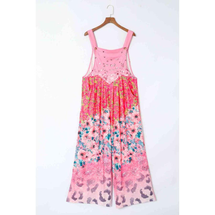 Printed Square Neck Wide Strap Jumpsuit Carnation Pink / S Apparel and Accessories