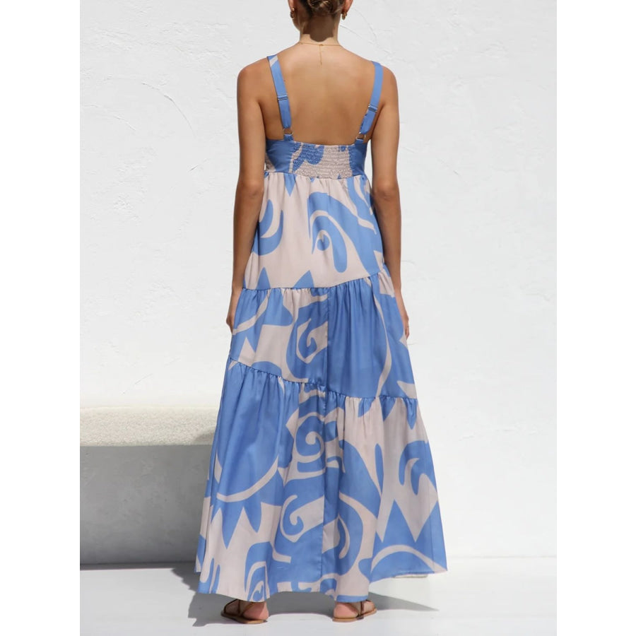 Printed Square Neck Wide Strap Maxi Dress Apparel and Accessories