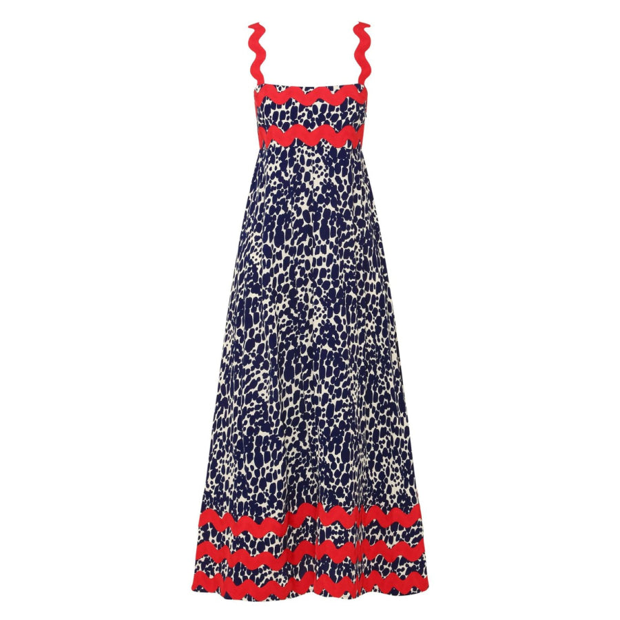 Printed Square Neck Wide Strap Maxi Dress Apparel and Accessories