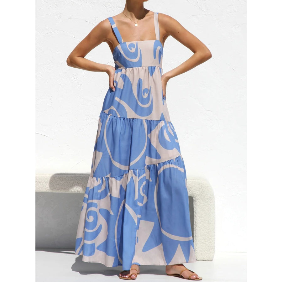 Printed Square Neck Wide Strap Maxi Dress Apparel and Accessories