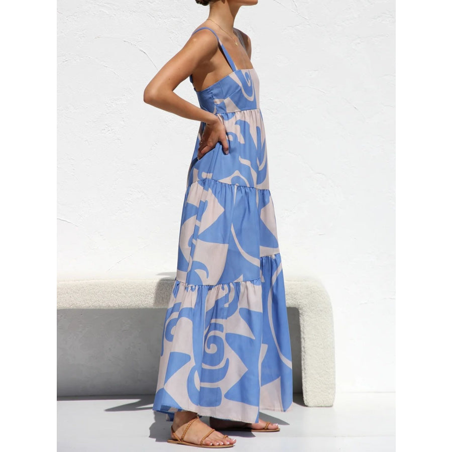 Printed Square Neck Wide Strap Maxi Dress Apparel and Accessories