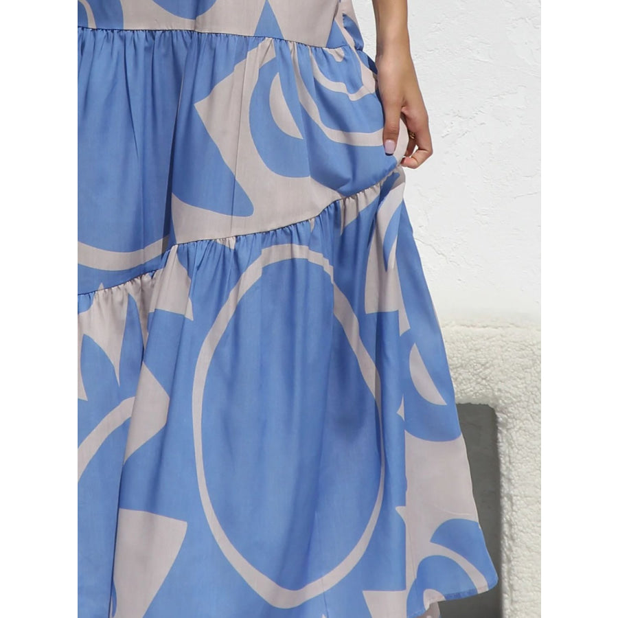 Printed Square Neck Wide Strap Maxi Dress Apparel and Accessories