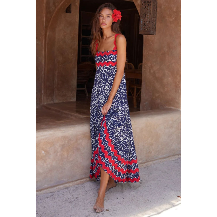 Printed Square Neck Wide Strap Maxi Dress Apparel and Accessories