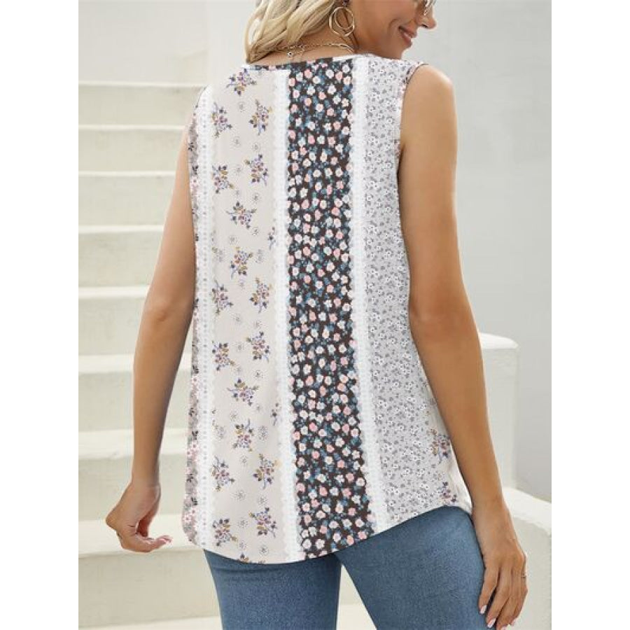 Printed Square Neck Wide Strap Tank Apparel and Accessories