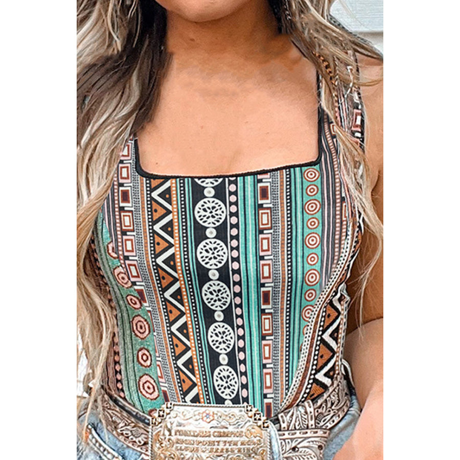 Printed Square Neck Wide Strap Tank Multicolor / S Apparel and Accessories