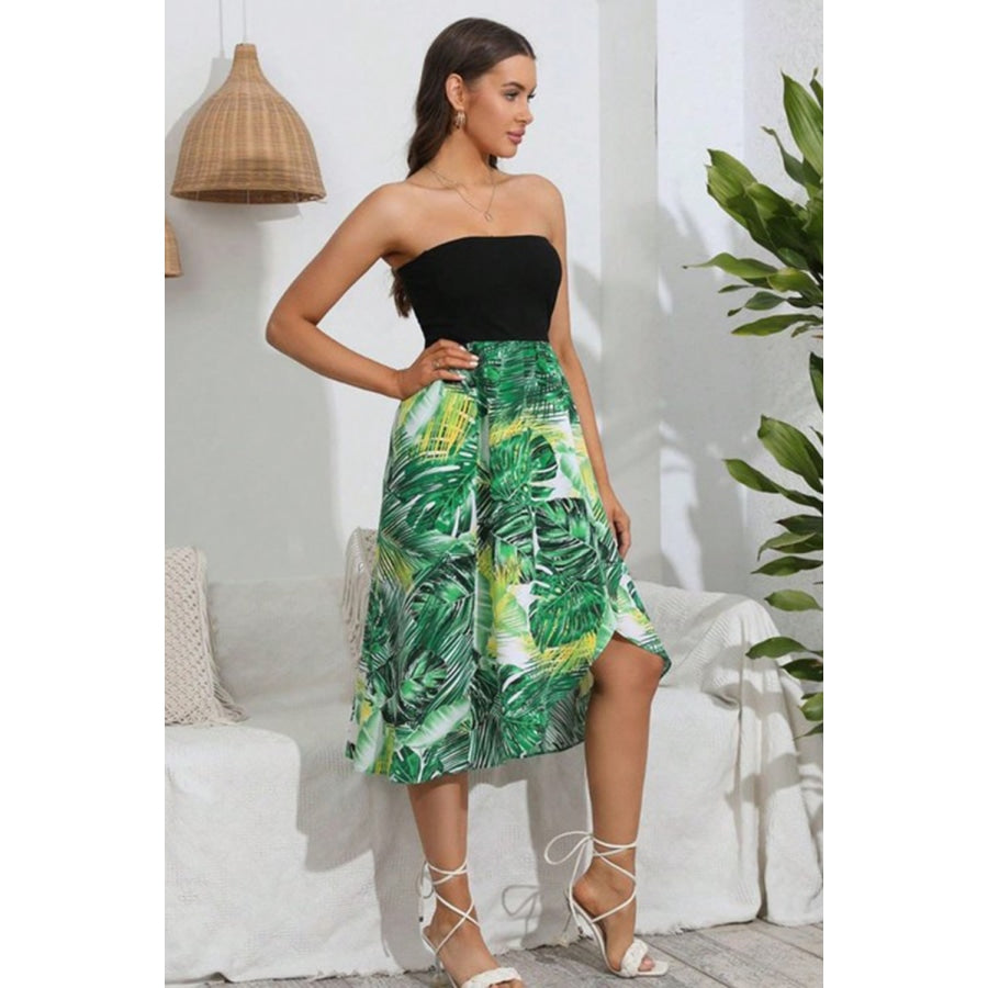 Printed Strapless Dress Mid Green / S