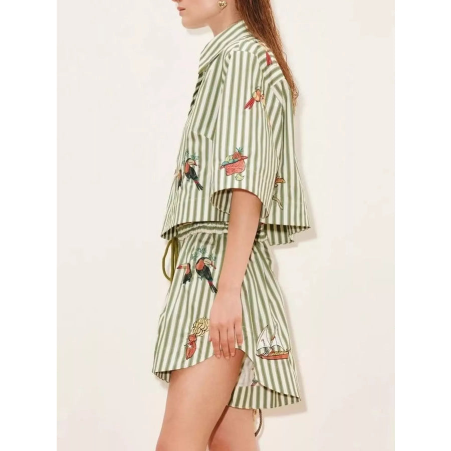Printed Striped Shirt and Shorts Set Apparel and Accessories