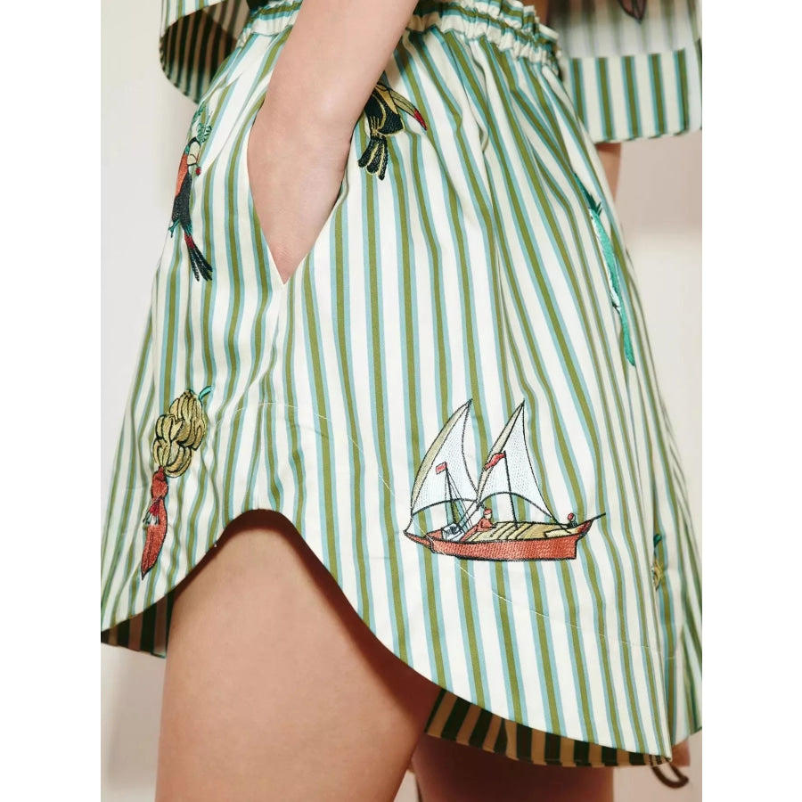 Printed Striped Shirt and Shorts Set Apparel and Accessories