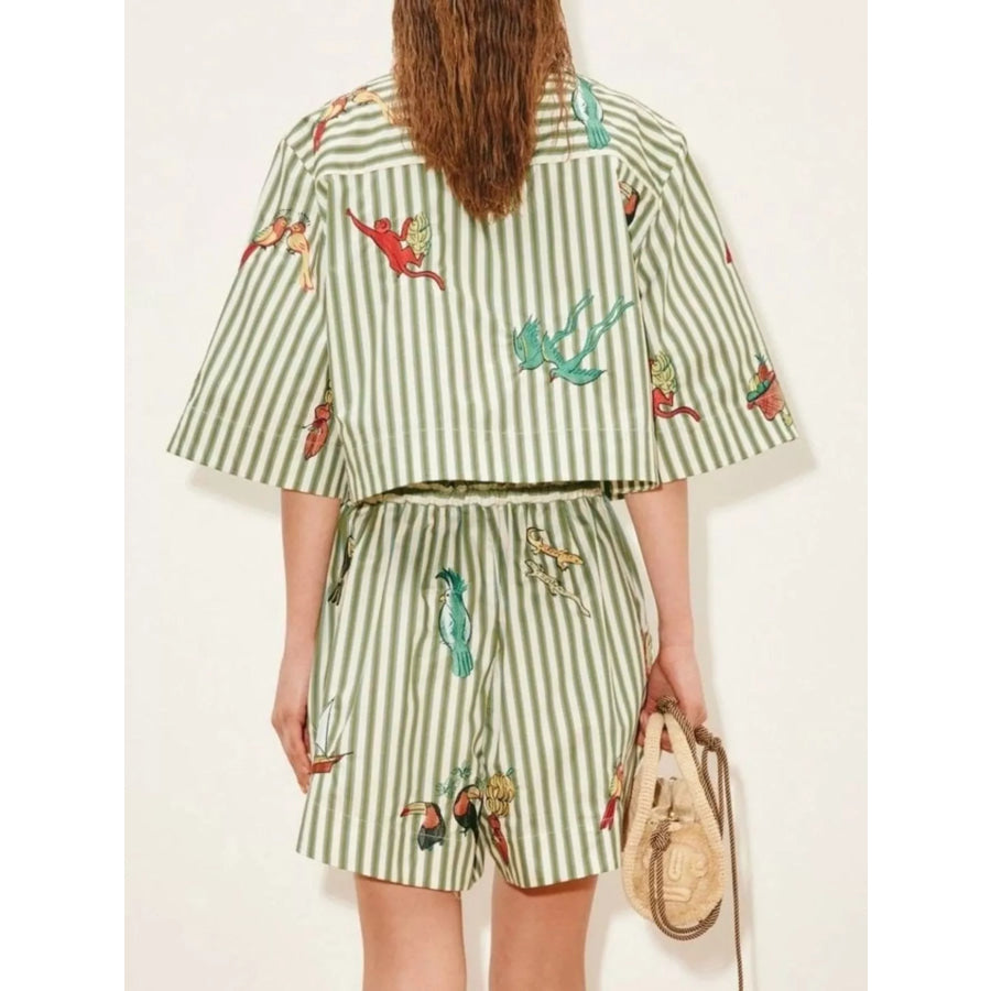 Printed Striped Shirt and Shorts Set Apparel and Accessories