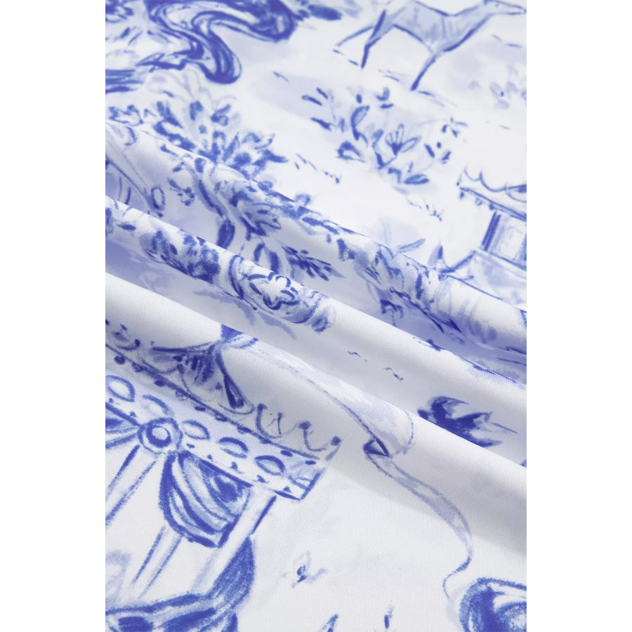 Printed Striped Trim V-Neck Blouse Apparel and Accessories