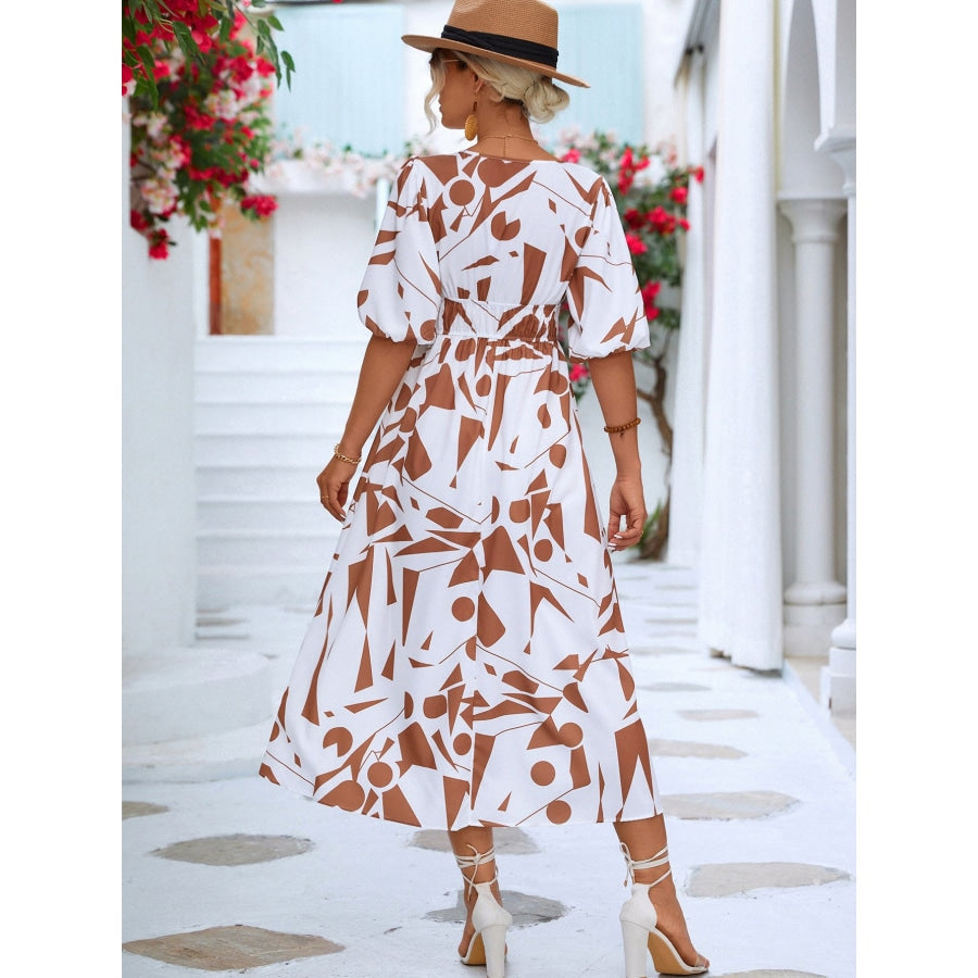 Printed Surplice Balloon Sleeve Dress