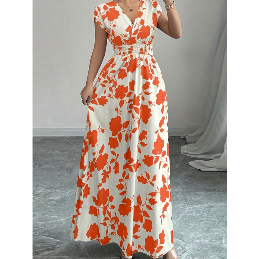Printed Surplice Cap Sleeve Maxi Dress Apparel and Accessories