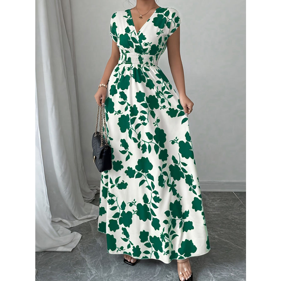 Printed Surplice Cap Sleeve Maxi Dress Apparel and Accessories