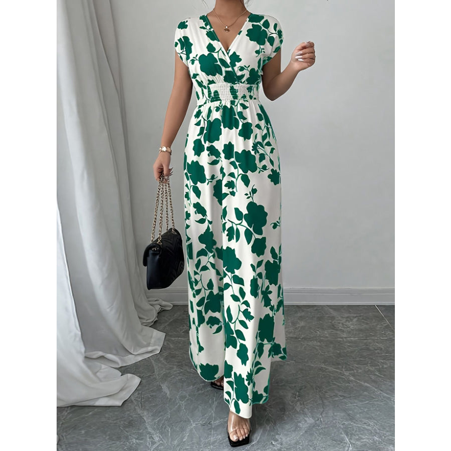 Printed Surplice Cap Sleeve Maxi Dress Apparel and Accessories