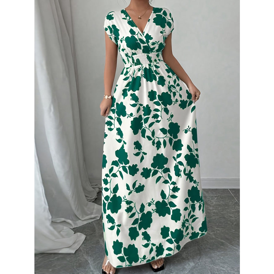Printed Surplice Cap Sleeve Maxi Dress Apparel and Accessories