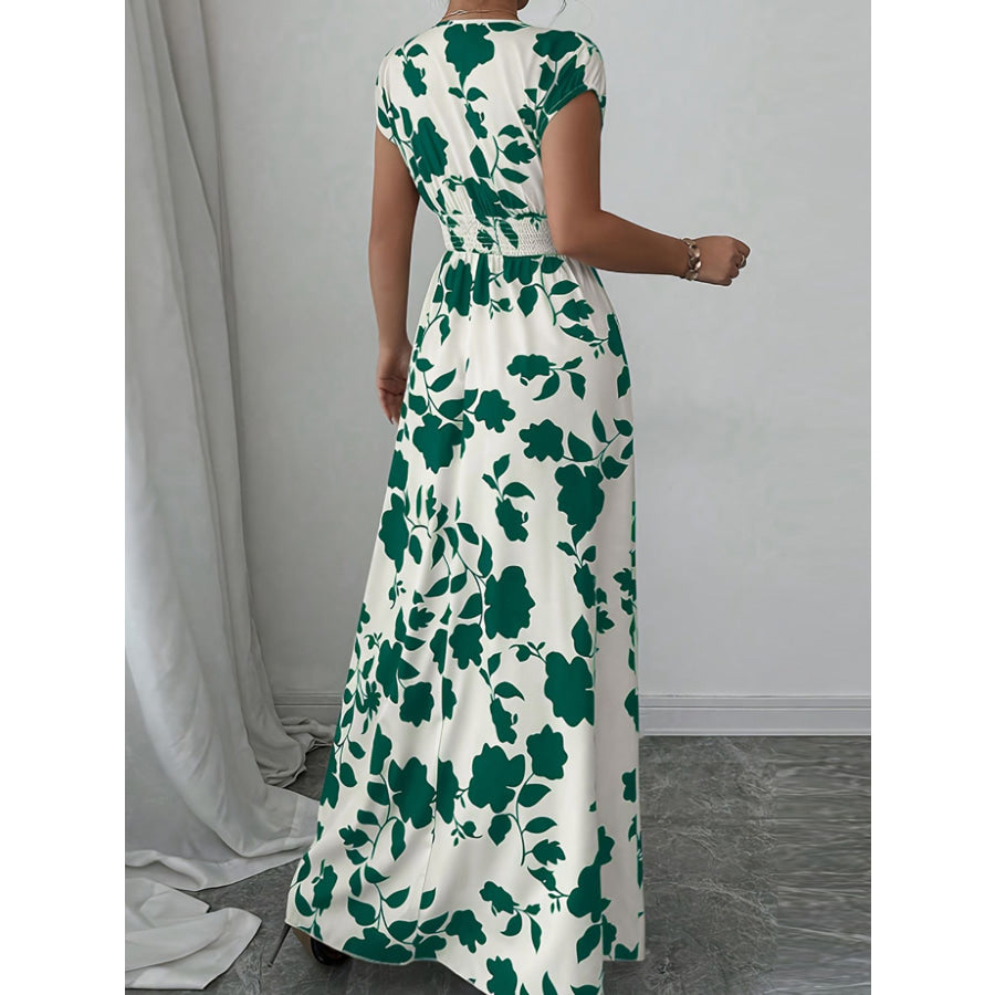 Printed Surplice Cap Sleeve Maxi Dress Apparel and Accessories