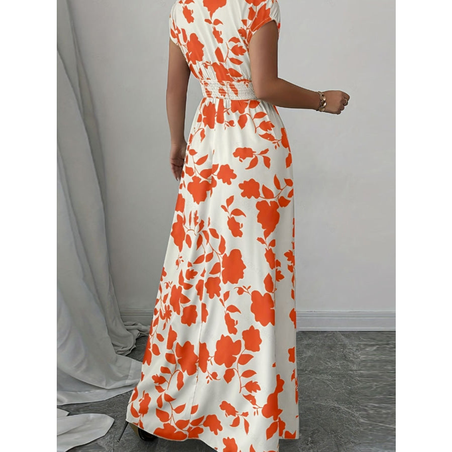 Printed Surplice Cap Sleeve Maxi Dress Apparel and Accessories