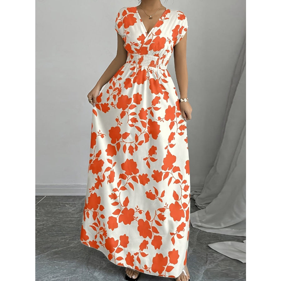Printed Surplice Cap Sleeve Maxi Dress Apparel and Accessories