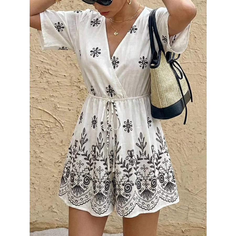 Printed Surplice Half Sleeve Romper Apparel and Accessories