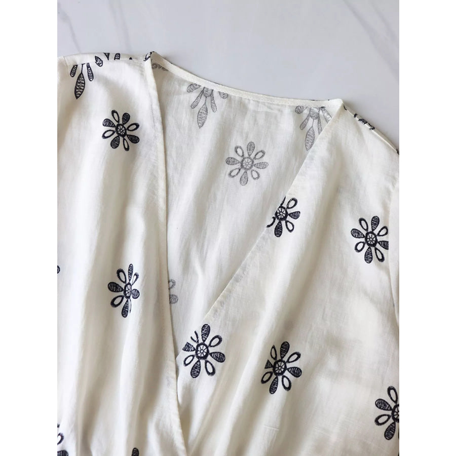 Printed Surplice Half Sleeve Romper Apparel and Accessories