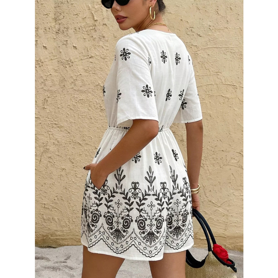 Printed Surplice Half Sleeve Romper Apparel and Accessories