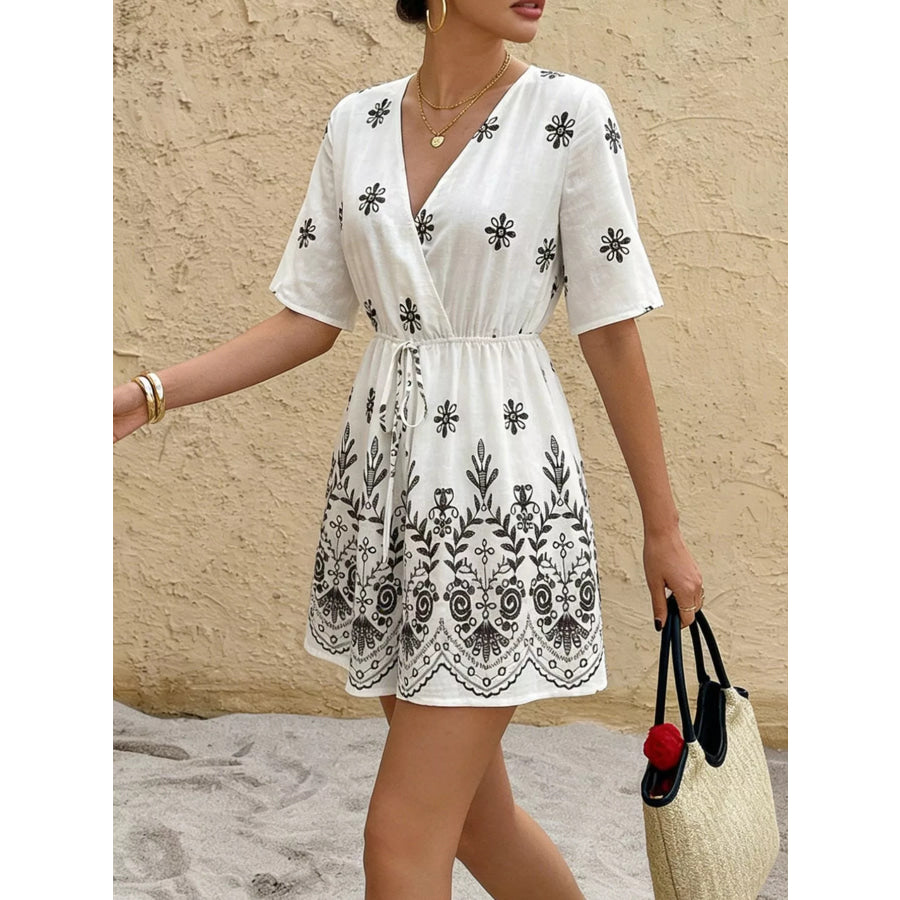 Printed Surplice Half Sleeve Romper Apparel and Accessories