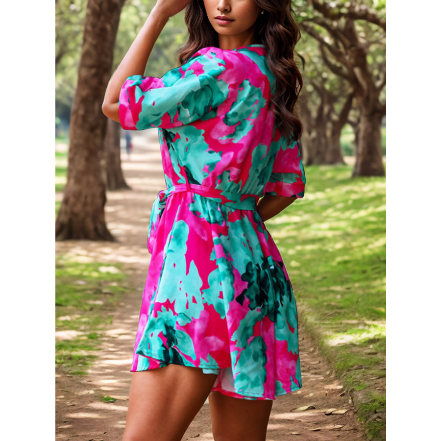Printed Surplice Half Sleeve Romper Apparel and Accessories