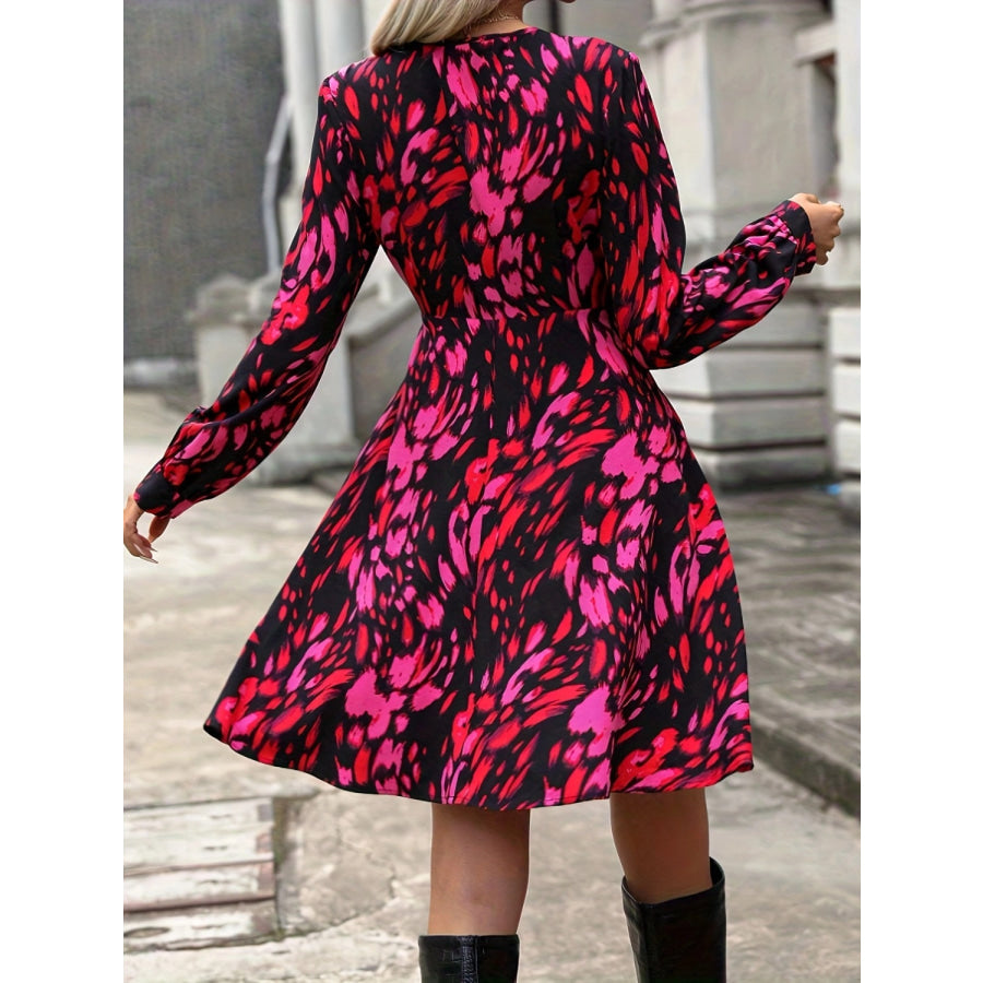 Printed Surplice Long Sleeve Dress Apparel and Accessories