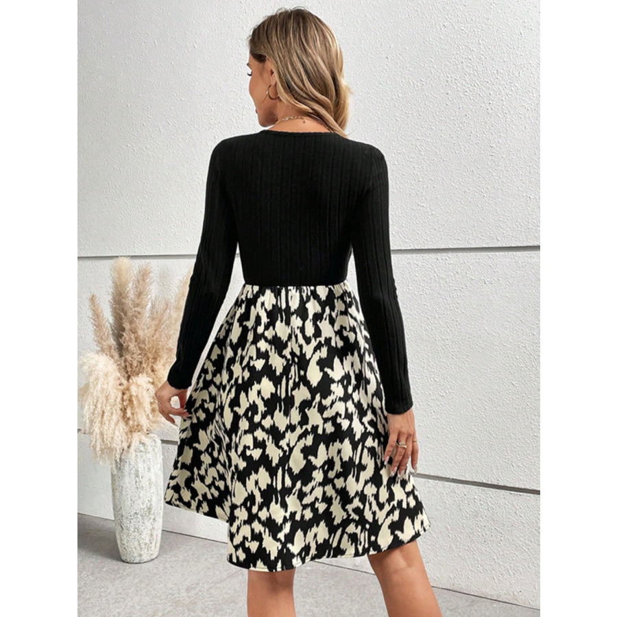 Printed Surplice Long Sleeve Dress Apparel and Accessories