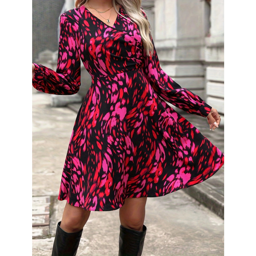 Printed Surplice Long Sleeve Dress Apparel and Accessories