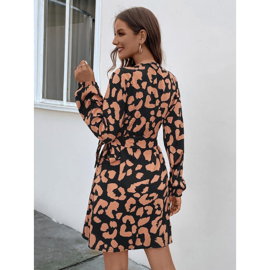 Printed Surplice Long Sleeve Dress Caramel / S Shirts & Tops