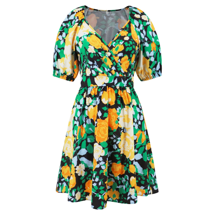 Printed Surplice Short Sleeve Dress Apparel and Accessories