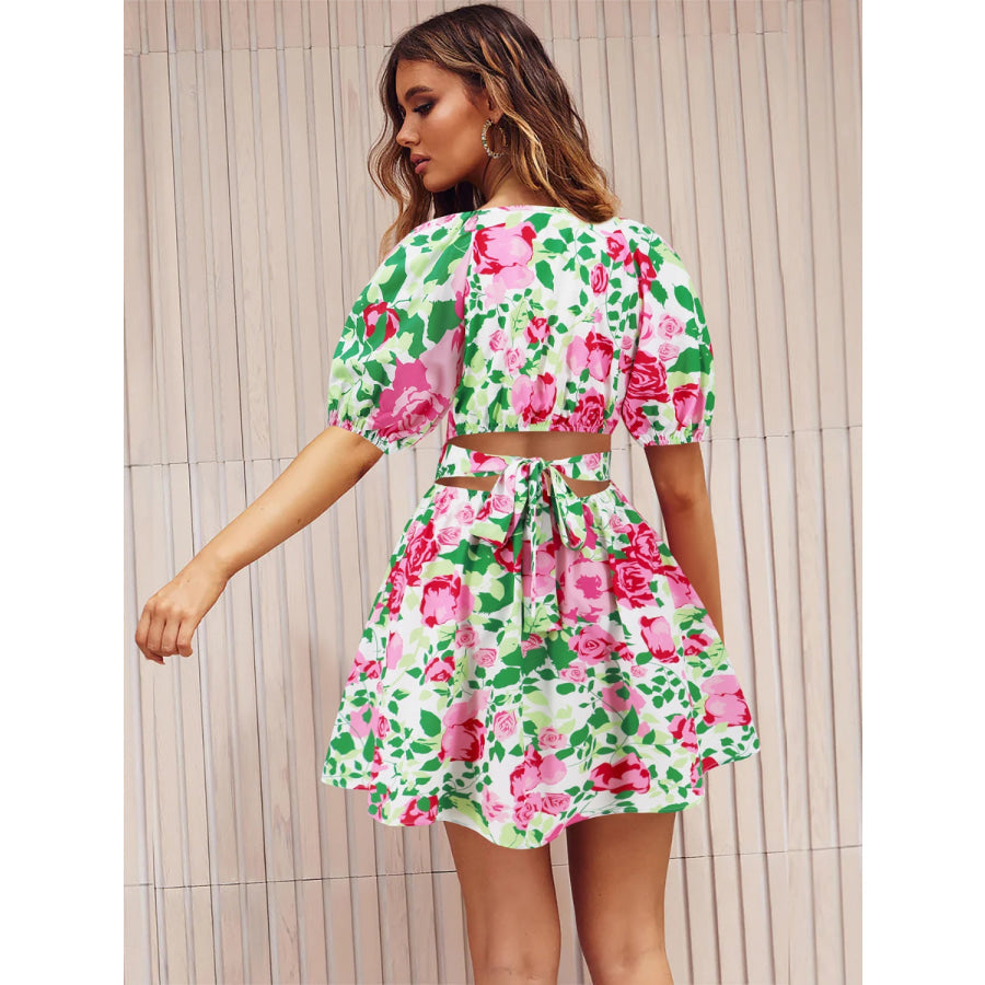 Printed Surplice Short Sleeve Dress Apparel and Accessories