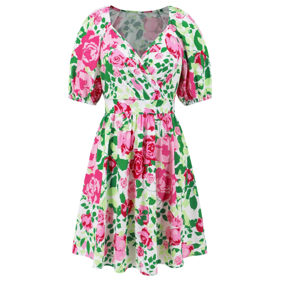 Printed Surplice Short Sleeve Dress Apparel and Accessories