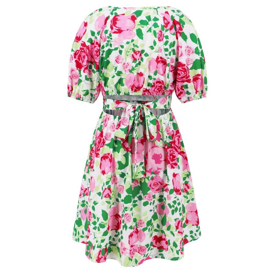 Printed Surplice Short Sleeve Dress Apparel and Accessories