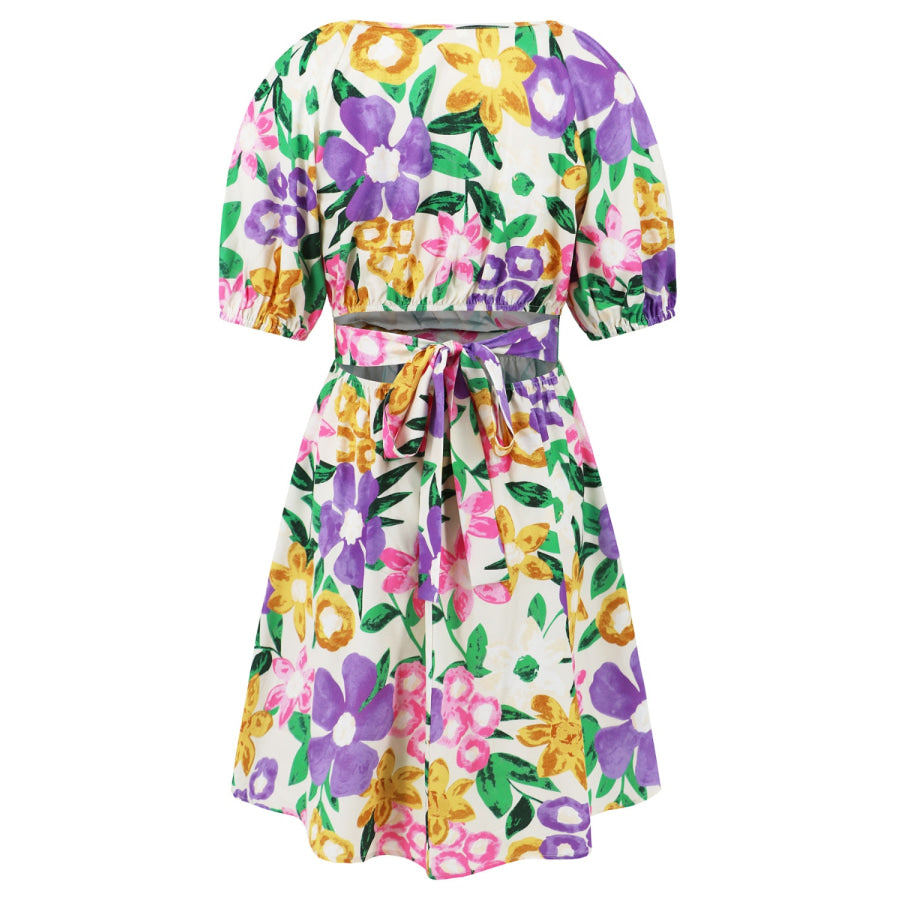 Printed Surplice Short Sleeve Dress Apparel and Accessories