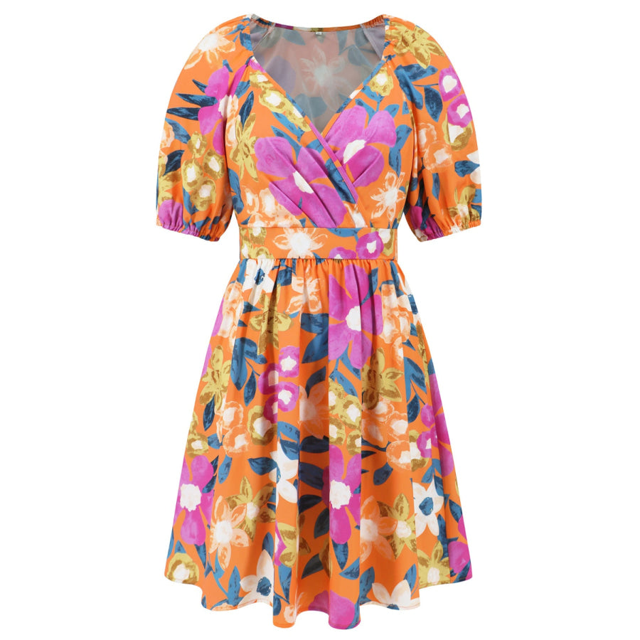 Printed Surplice Short Sleeve Dress Apparel and Accessories