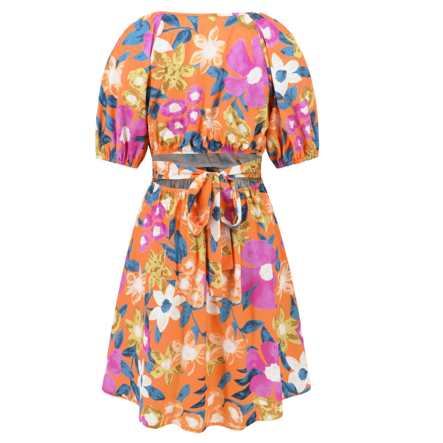 Printed Surplice Short Sleeve Dress Apparel and Accessories