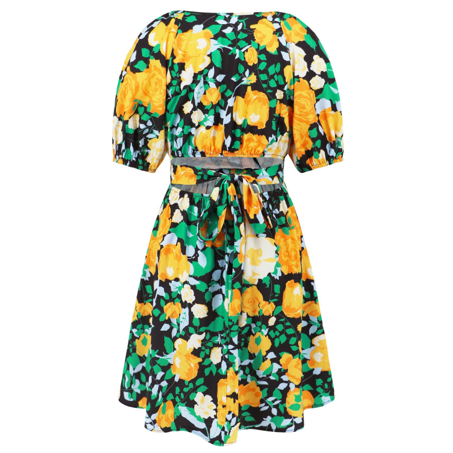 Printed Surplice Short Sleeve Dress Apparel and Accessories