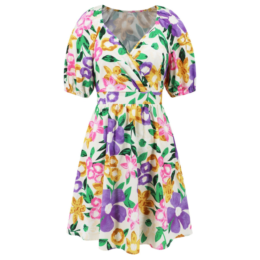 Printed Surplice Short Sleeve Dress Apparel and Accessories