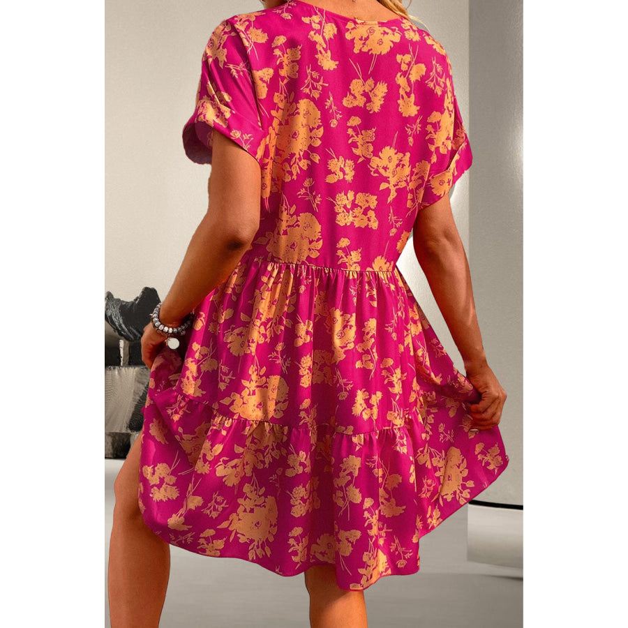 Printed Surplice Short Sleeve Mini Dress Apparel and Accessories