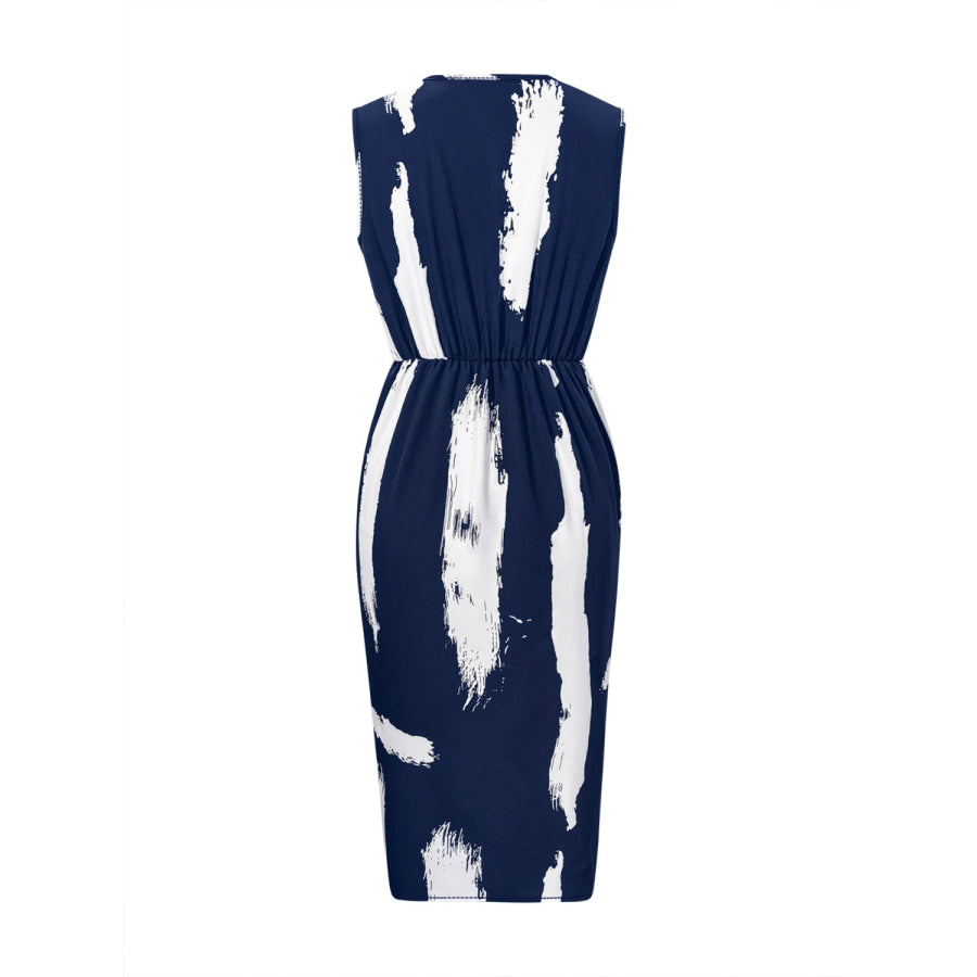 Printed Surplice Sleeveless Knee Length Dress Apparel and Accessories