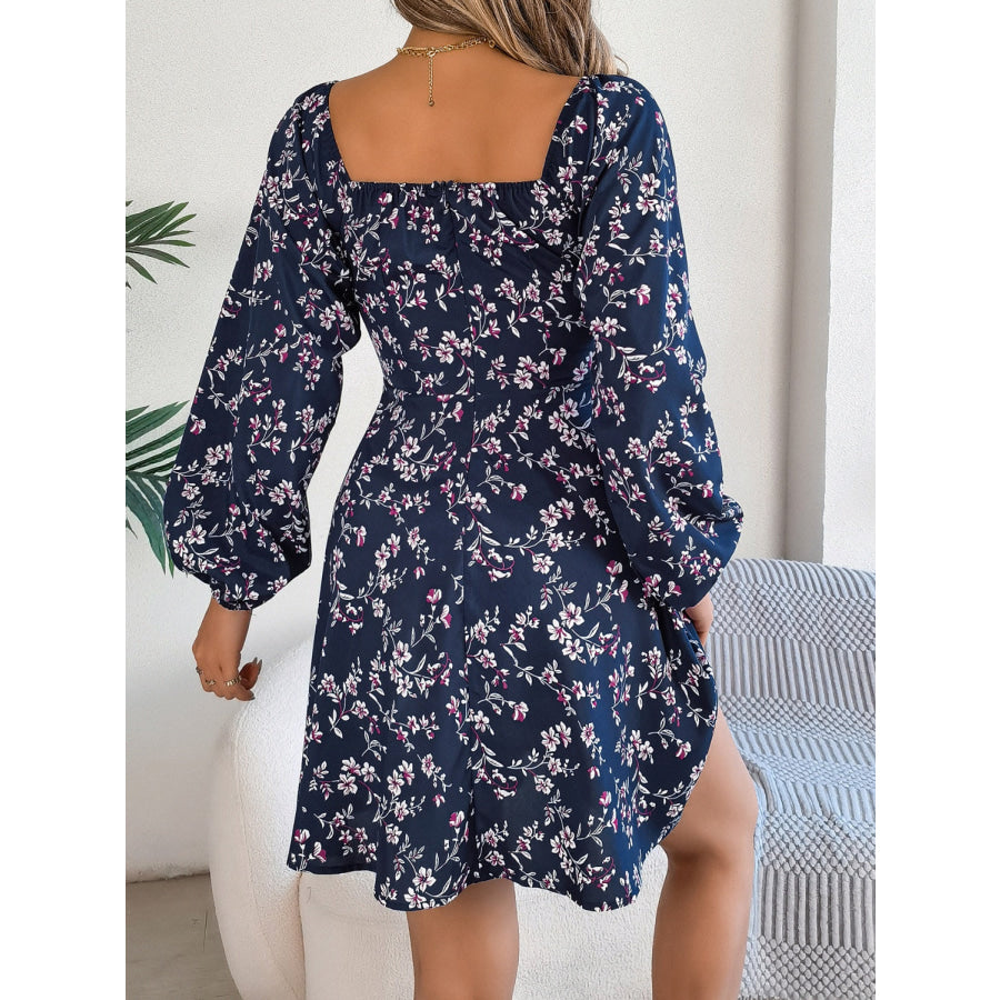 Printed Sweetheart Neck Balloon Sleeve Mini Dress Apparel and Accessories