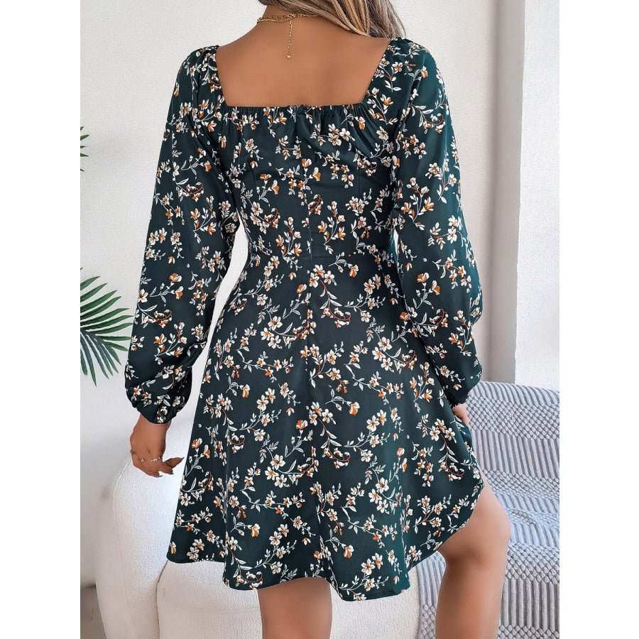 Printed Sweetheart Neck Balloon Sleeve Mini Dress Apparel and Accessories