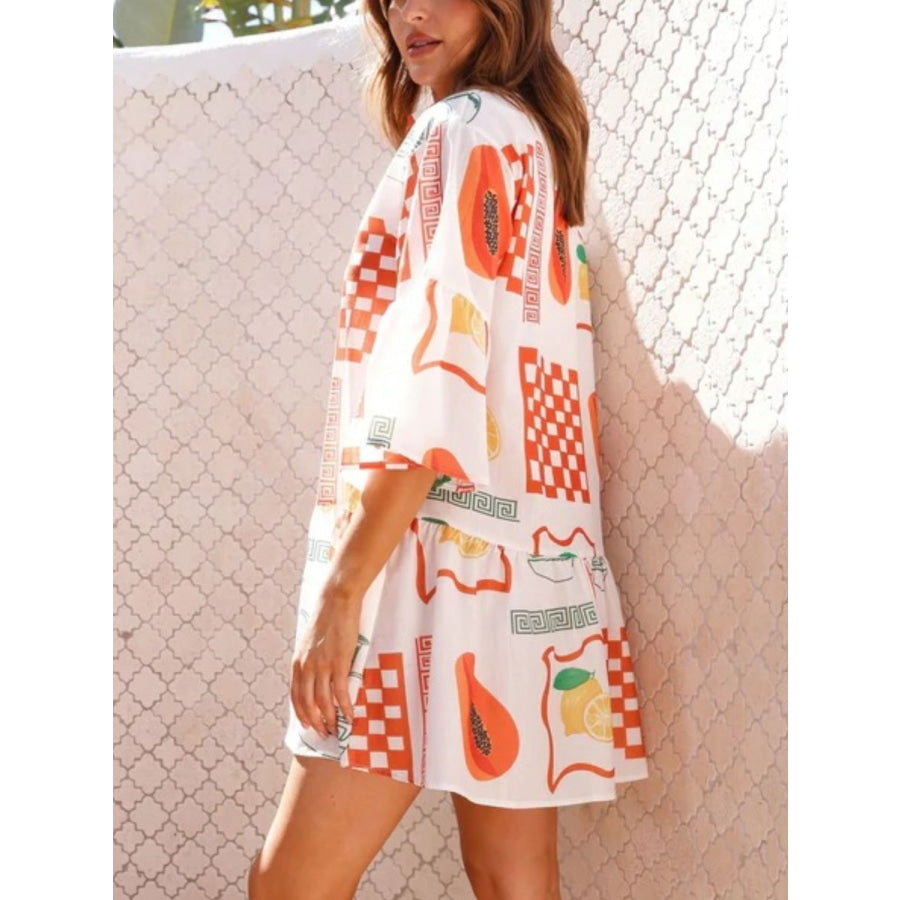 Printed Three-Quarter Sleeve Mini Dress Apparel and Accessories