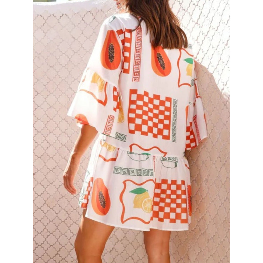 Printed Three-Quarter Sleeve Mini Dress Apparel and Accessories